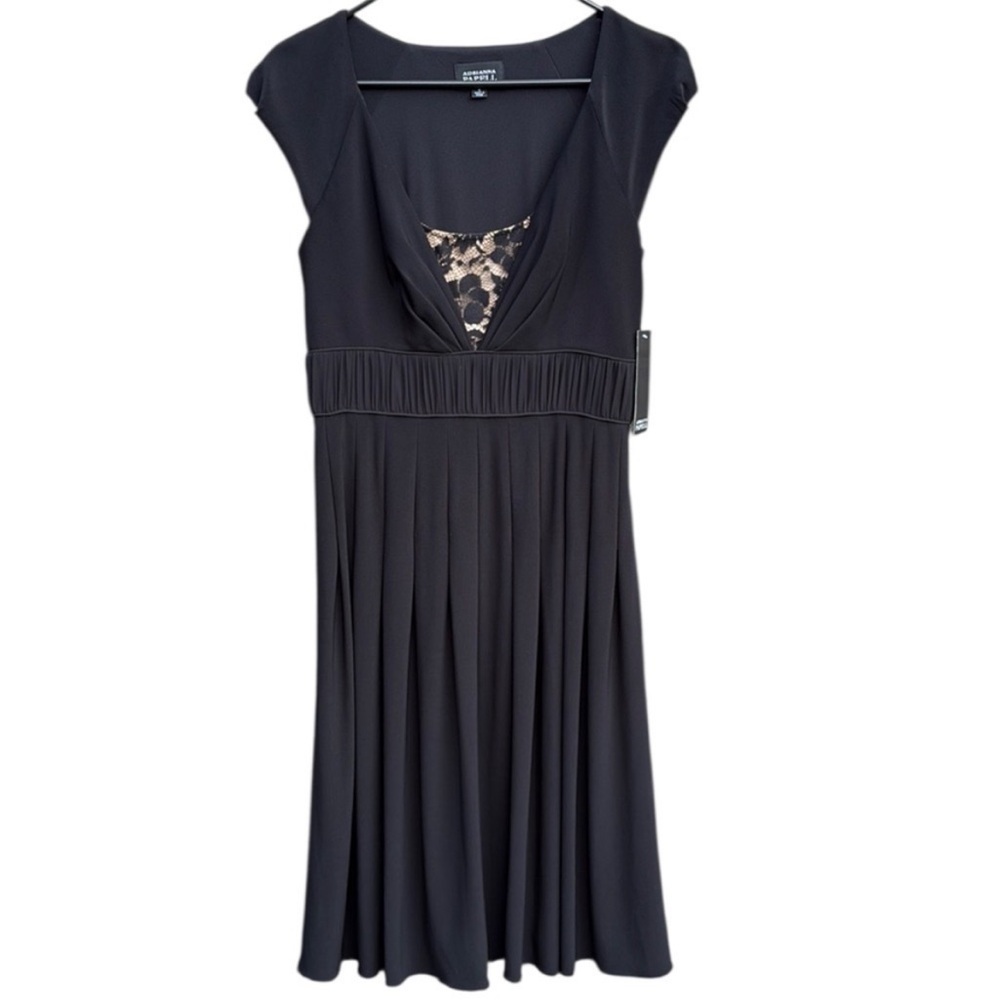 NWT Adrianna Papell Fit Flare Ruched Waist
Lace Panel V Neck Twirl Skirt Dress 4
